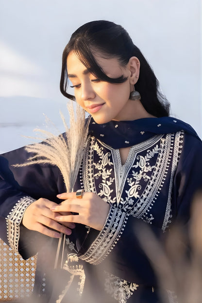 Rozana - 3PC Lawn Embroidered Shirt with Embroidered Chiffon Dupatta (Unstitched)