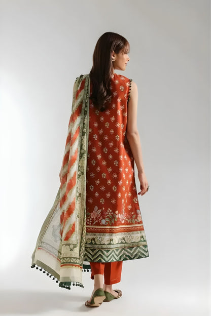 Ethnc - 3PC Banadora Lawn Printed Shirt with Printed Voil Dupatta (Unstitched)