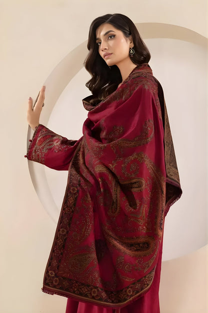 Maria B - 3PC Unstitched Dhanak Embroidered Shirt with Digital Printed Dupatta and Trouser