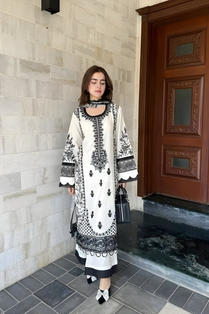 Jade - 3PC Lawn Embroidered Shirt with Printed Chiffon Dupatta (Unstitched)