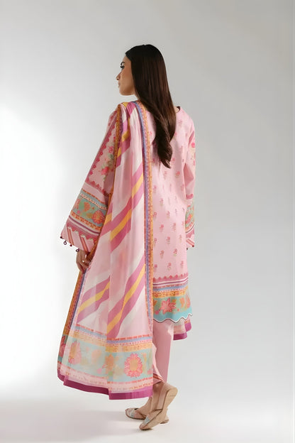 Ethnc - 3PC Banadora Lawn Printed Shirt with Printed Voil Dupatta (Unstitched)