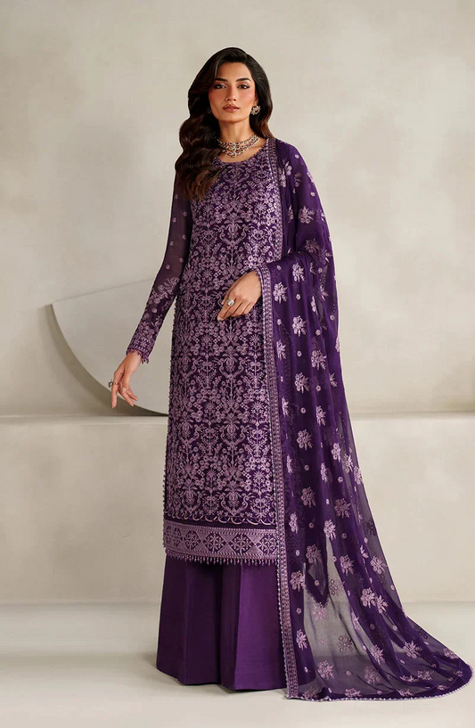 Zarif Muse Thread Embroidered Chiffon Unstitched 3Pc Suit ZE - Sorella