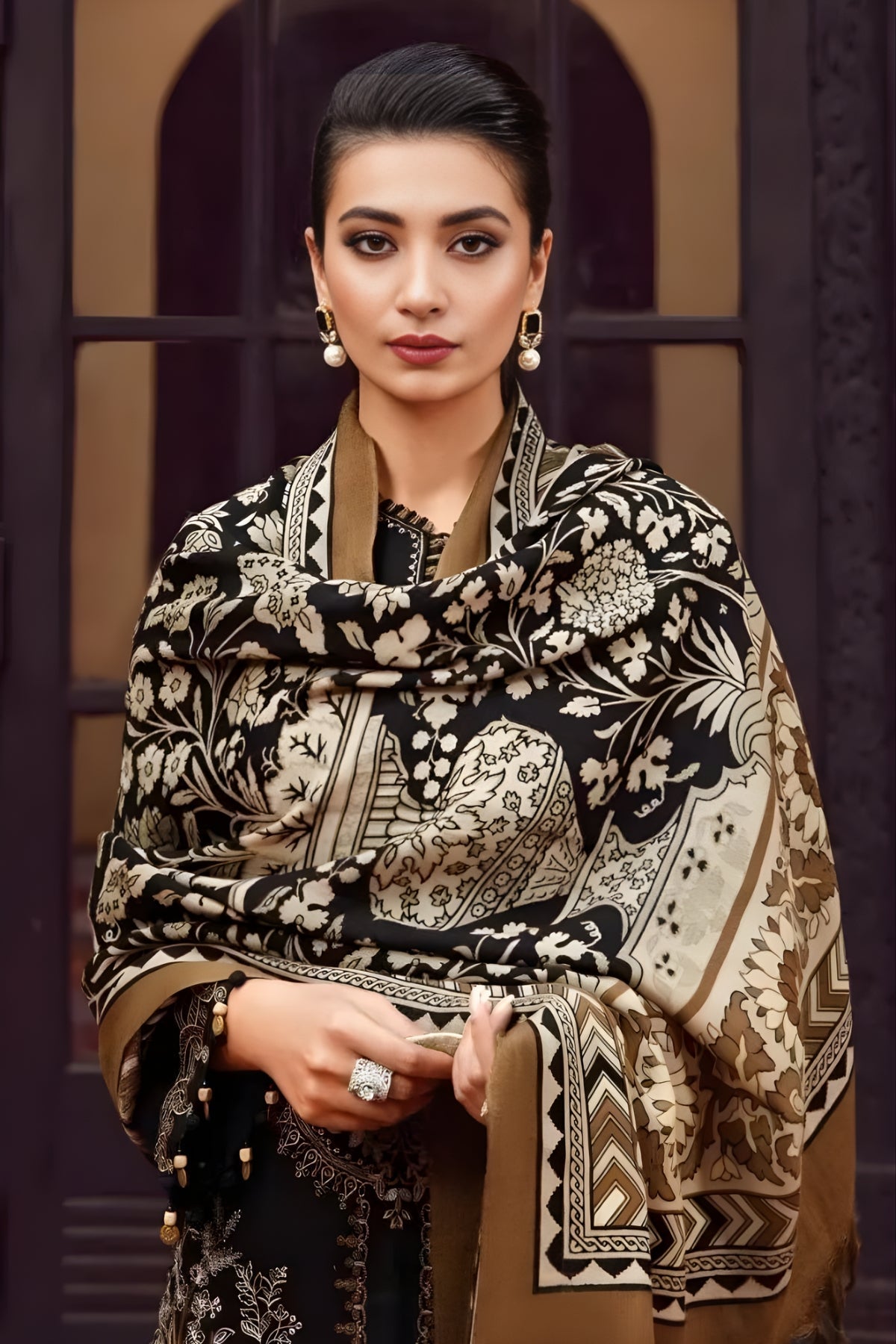 Maria B - 3PC Unstitched Dhanak Embroidered Shirt with Digital Printed Dupatta and Trouser