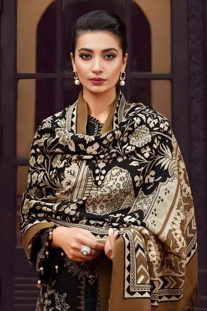 Maria B - 3PC Unstitched Dhanak Embroidered Shirt with Digital Printed Dupatta and Trouser