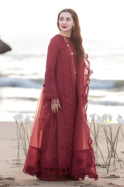 Qalamkar 3PC Unstitched Lawn Embroidered Chicken Kari Shirt with Embroidered Organza Dupatta