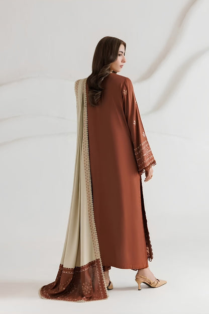 Daria - 3PC Unstitched Dhanak Embroidered Shirt with Digital Printed Dupatta and Trouser