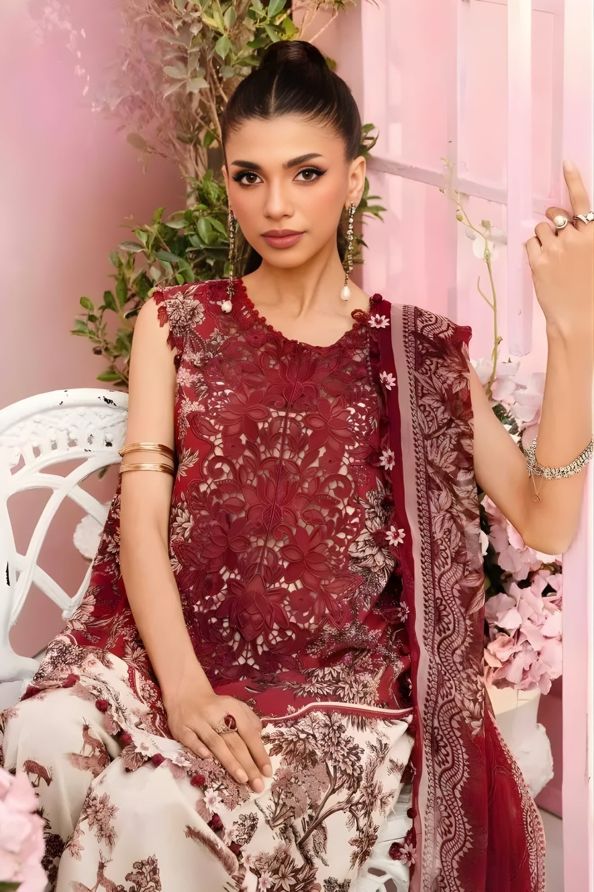 Maria B - 3PC All Over Printed Banadora Lawn Shirt with Printed Voil Dupatta (Unstitched)