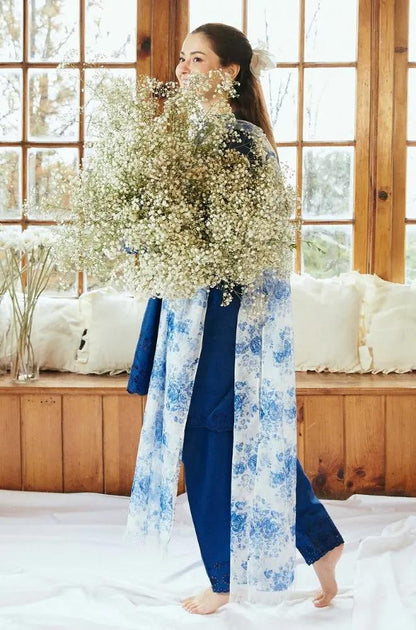 Zara Shah Jahan - 3PC Unstitched Lawn Embroidered Shirt with Printed Slub Net Dupatta