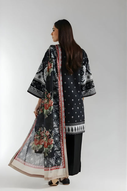 Ethnc - 3PC Banadora Lawn Printed Shirt with Printed Voil Dupatta (Unstitched)
