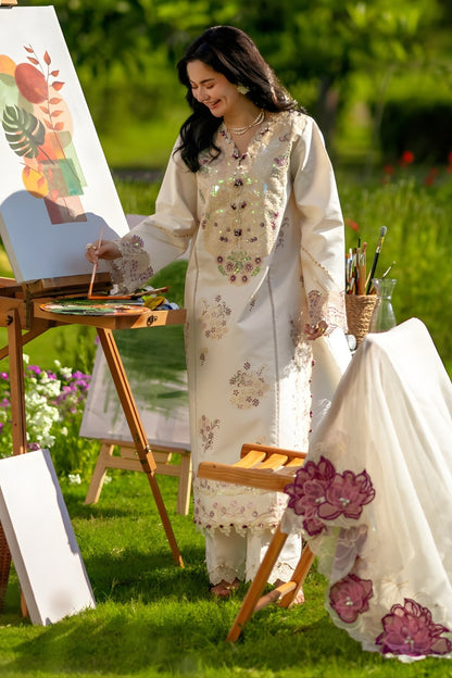 Rang Rasiya - 3PC Unstitched Lawn Embroidered Shirt with Cotton Net Dupatta and Trouser