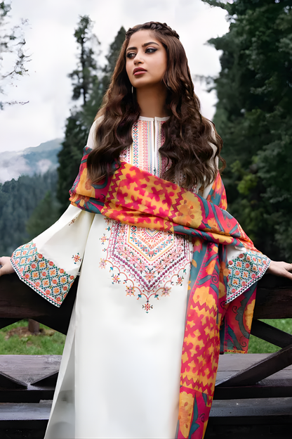 Sapphire - 3 PC Unstitched Khaddar Embroidered Shirt with Printed Dupatta and Trouser
