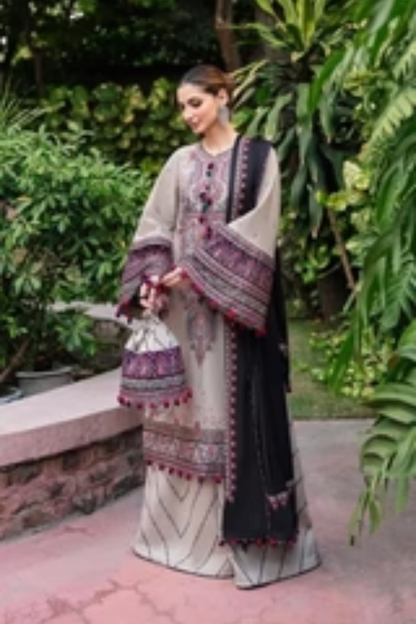Jazmin - 3PC Unstitched Lawn Heavy Embroidered Shirt with Embroidered Chiffon Dupatta