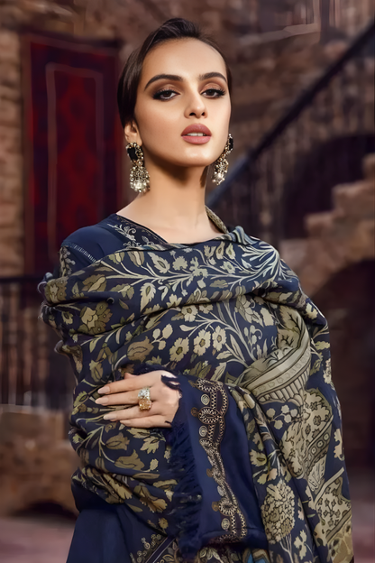 Maria B - 3PC Unstitched Dhanak Embroidered Shirt with Digital Printed Dupatta and Trouser