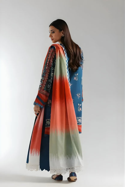 Ethnc - 3PC Banadora Lawn Printed Shirt with Printed Voil Dupatta (Unstitched)