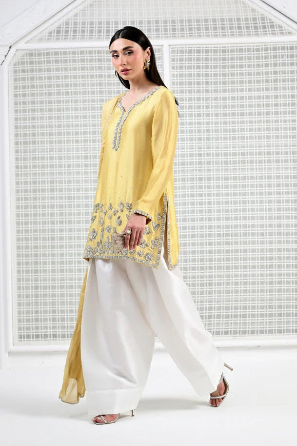 Huma Mistry Luxury Silk Embroidered 3 Pc Unstitched Suit - Butter Radiance
