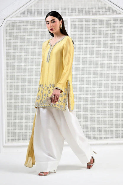 Huma Mistry Luxury Silk Embroidered 3 Pc Unstitched Suit - Butter Radiance
