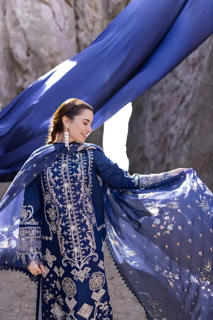 Qalamkar 3PC Unstitched Lawn Heavy Embroidered Shirt with Printed Monar Dupatta and Trouser