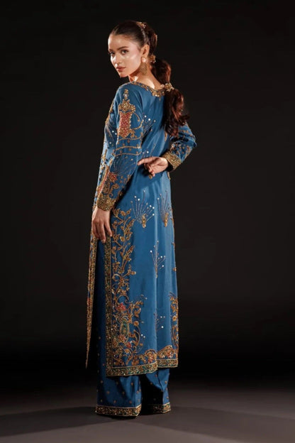 Pehnawa Luxury Raw Silk Embroidered 3Pc Unstitched Suit Azure Dynasty