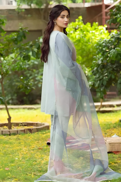 Jazmin - 3PC Lawn Embroidered Shirt with Printed Organza Dupatta