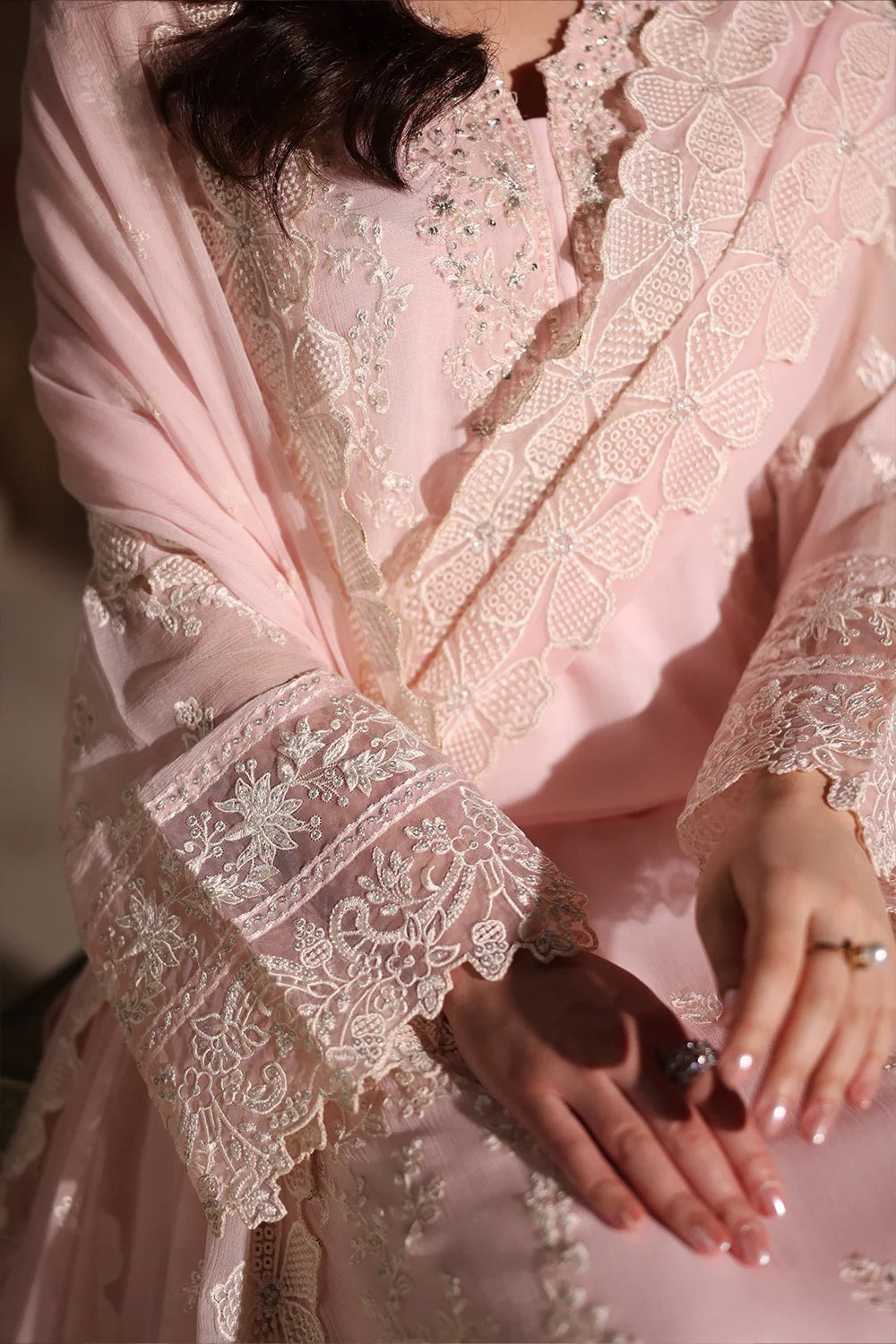 Azure Luxury Embroidered Chiffon Unstitched 3Pc Suit Twirling Tulip