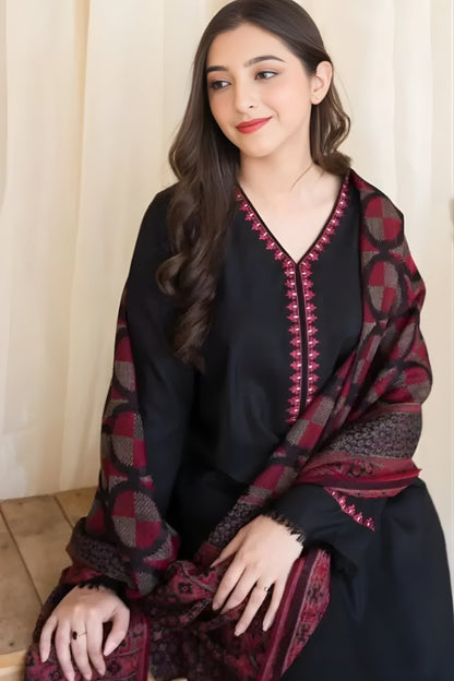 Aisling - 3PC Unstitched Dhanak Embroidered Shirt with Printed Dupatta and Trouser