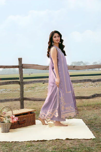 Izel - 3PC Unstitched Lawn Embroidered Shirt with Cotton Net Embroidered Dupatta and Trouser