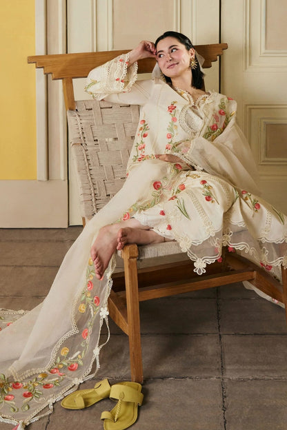 Maryam Hussain - 3PC Unstitched Lawn Embroidered Shirt with Cotton Net Embroidered Dupatta and Trouser