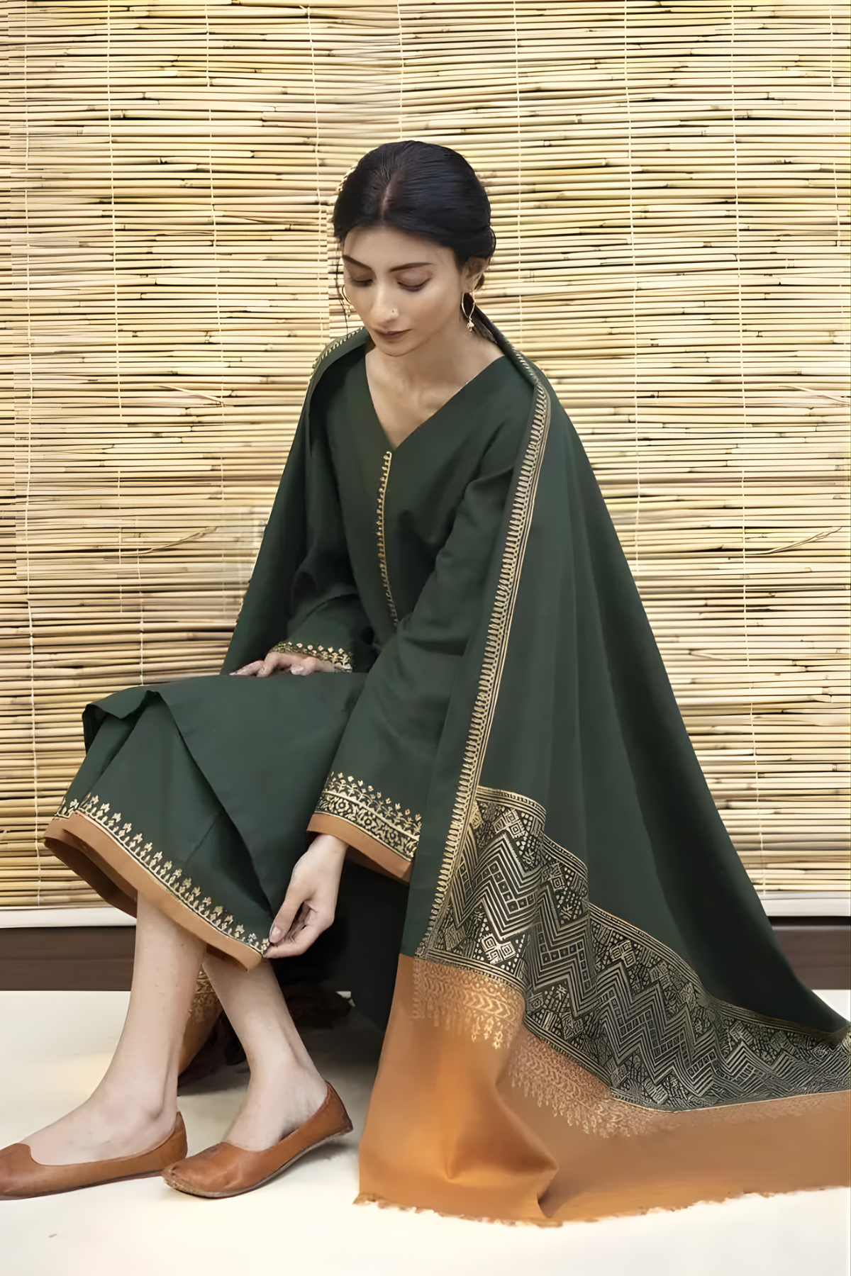 Zarpash - 3PC Unstitched Dhanak Neckline Embroidered Shirt with Digital Printed Dupatta and Trouser