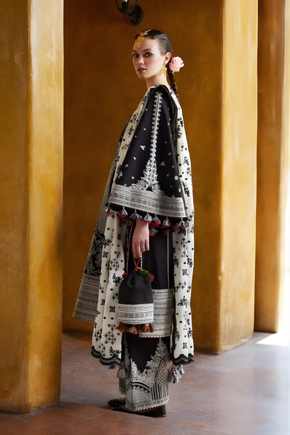 Hussain Rehar - 3PC Lawn Embroidered Shirt with Embroidered Slub Net Dupatta (Unstitched)