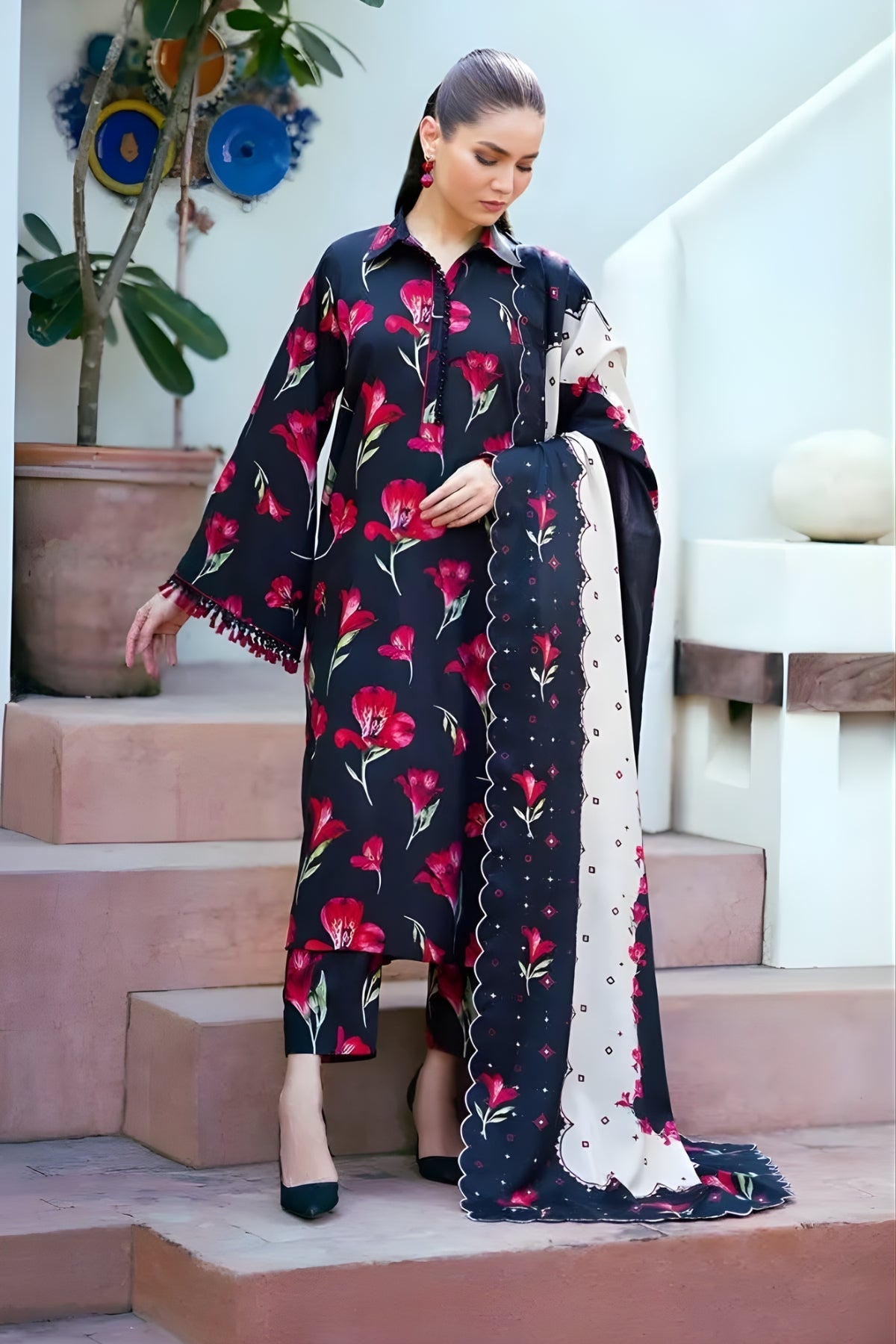 Baroque - 3PC Khaddar Digital Printed Shirt with Khaddar Printed Shawl (Unstitched)