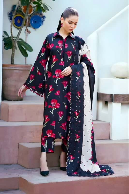 Baroque - 3PC Khaddar Digital Printed Shirt with Khaddar Printed Shawl (Unstitched)