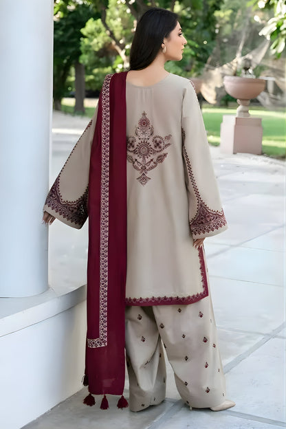 Baroque - 3PC Unstitched Dhanak Embroidered Shirt with Embroidered Dhanak Dupatta and Trouser