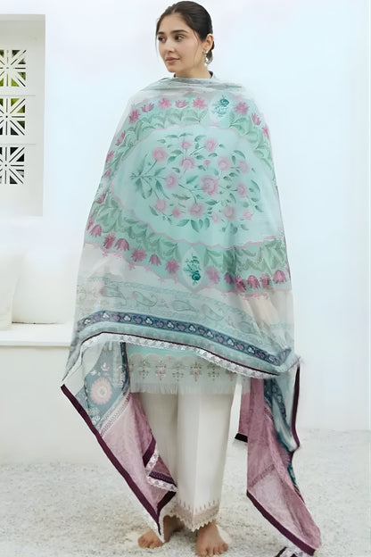 Zara Shah Jahan - 3PC Unstitched Lawn Embroidered Shirt with Digital Printed Chiffon Dupatta and Embroidered Trousers