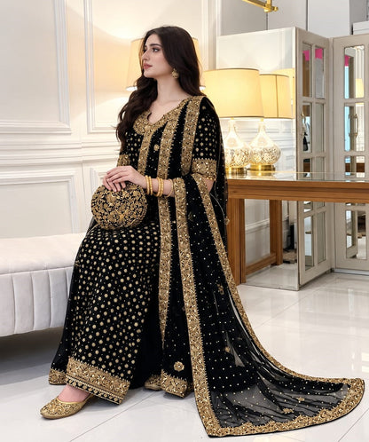 Haris Shakeel (black )Aisha afridi Luxury Chiffon Embroidered 3Pc Unstitched