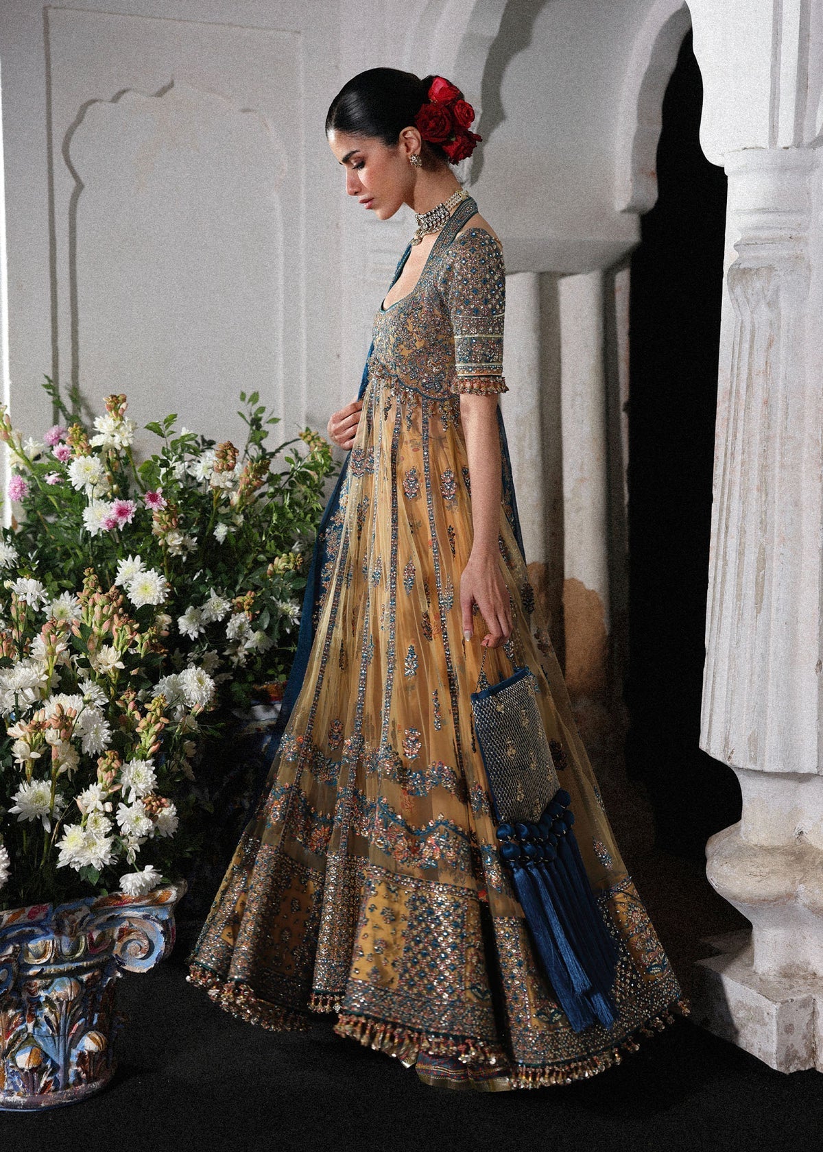 Hussain Rehar Luxury Net Embroidered 3 Pc Unstitched Suit - Man Jogi