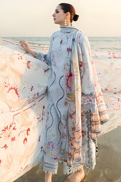 Qalamkar - 3PC Unstitched Lawn Embroidered Shirt with Monar Printed Dupatta and Trouser