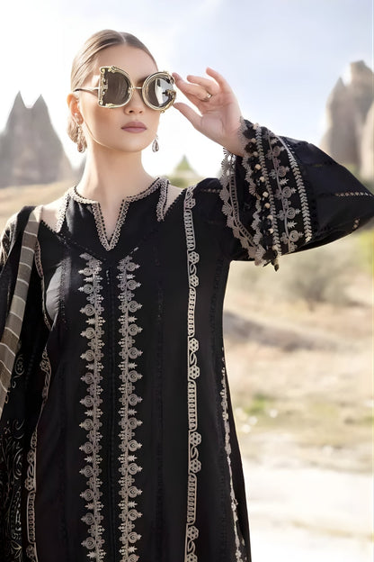 Maria B - 3PC Unstitched Dhanak Embroidered Shirt with Digital Printed Dupatta and Trouser