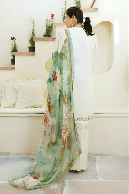 Zara Shah Jahan - 3PC Unstitched Lawn Embroidered Shirt with Digital Printed Silk Dupatta and Embroidery Trousers