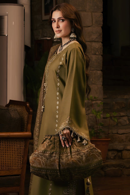 Izel - 3PC Unstitched Dhanak Embroidered Shirt with Digital Printed Dupatta and Trouser