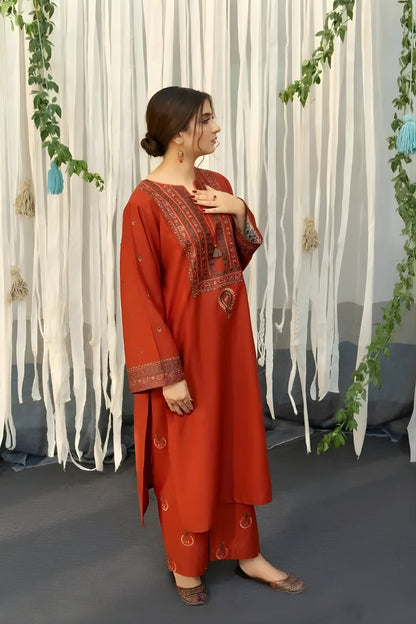 URGE - 3PC Unstitched Khaddar Embroidered Shirt with Digital Printed Dupatta and Embroidered Trouser