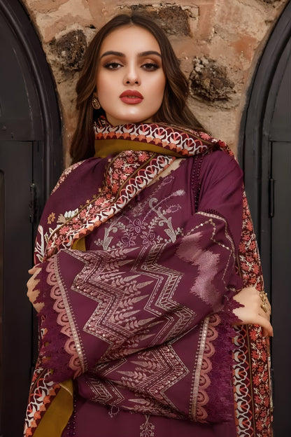 Maria B - 3PC Unstitched Dhanak Embroidered Shirt with Digital Printed Dupatta and Trouser