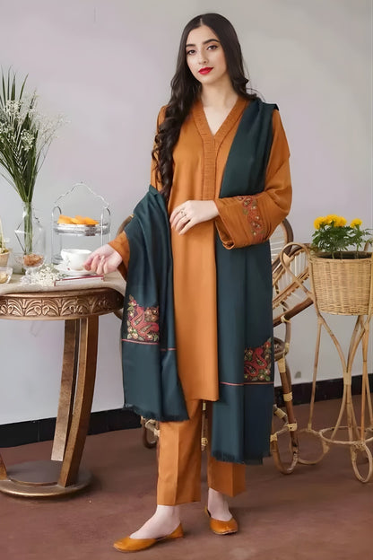 Aisling - 3PC Unstitched Dhanak Embroidered Shirt with Embroidered Dupatta and Trouser
