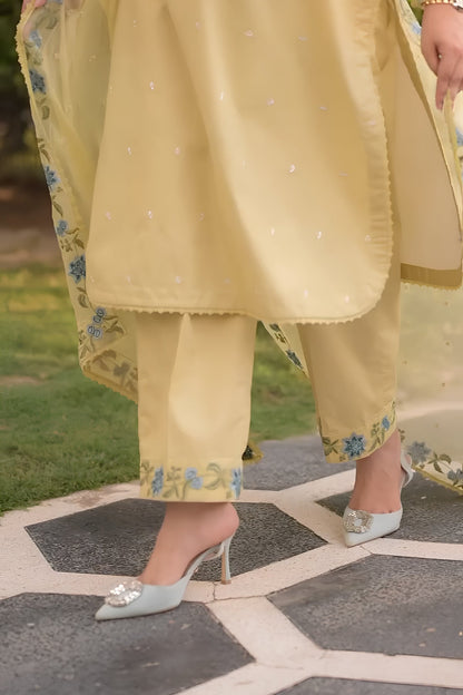 Aneelas - 3PC Unstitched Lawn Embroidered Shirt with Cotton Net Embroidered Dupatta and Trouser