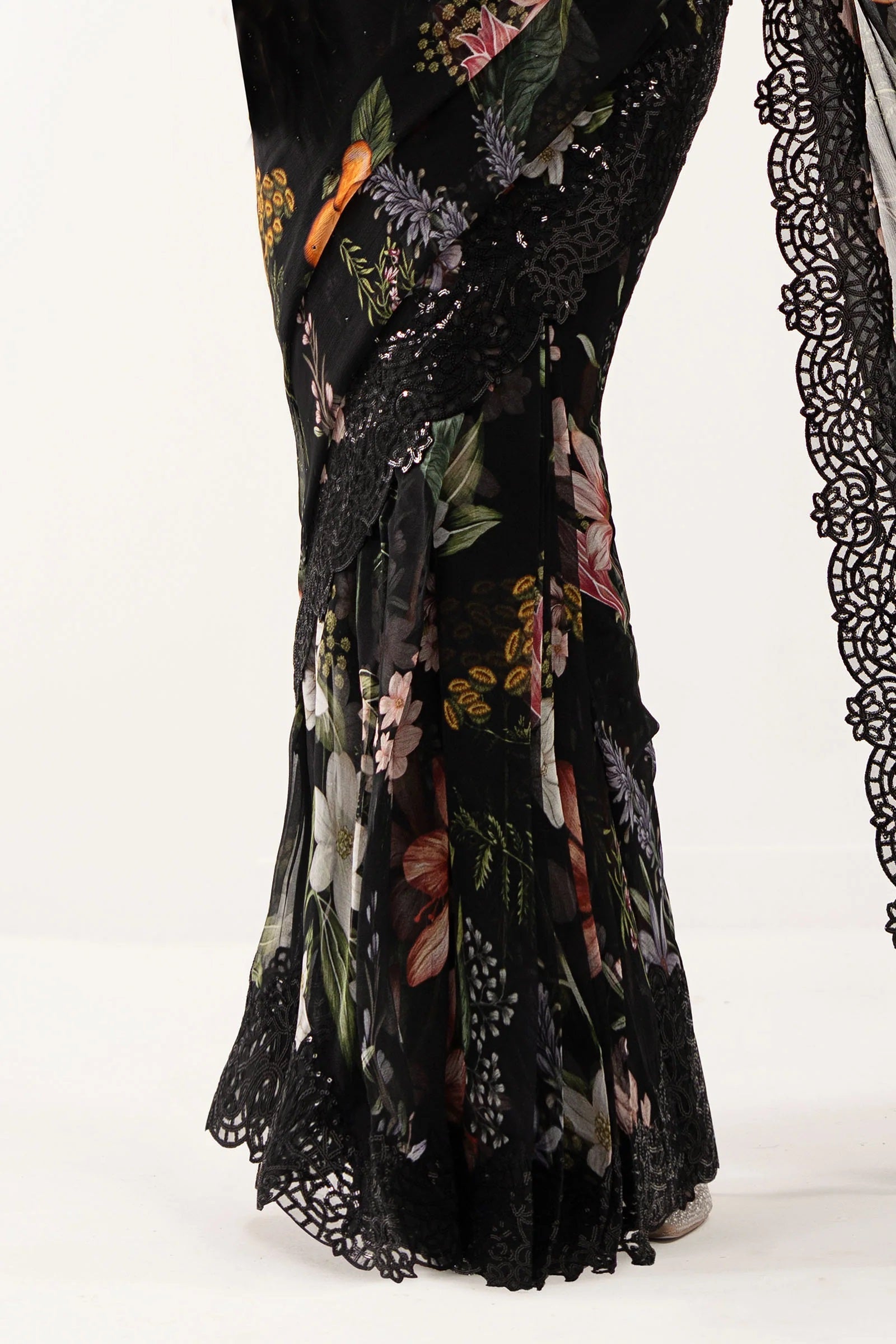 Maria B Luxury Chiffon Embroidered 3Pc Unstitched Suit SF - Black
