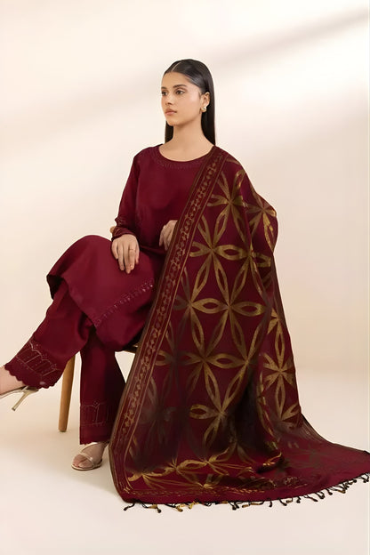Sapphire - 3PC Unstitched Khaddar Embroidered Shirt with Digital Printed Dupatta and Trouser