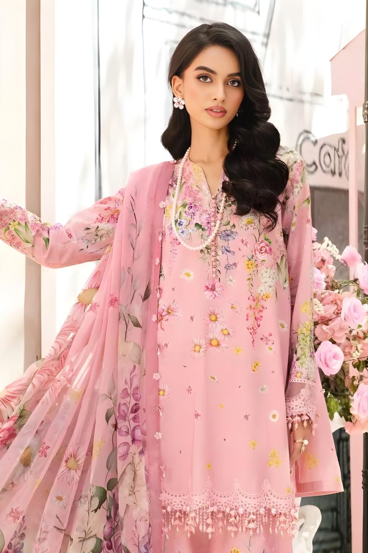 Maria B - 3PC All Over Printed Banadora Lawn Shirt with Printed Voil Dupatta (Unstitched)
