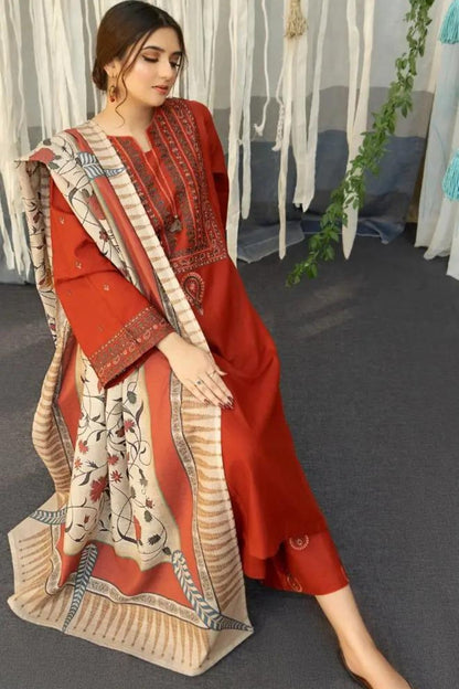 URGE - 3PC Lawn Embroidered Shirt with Printed Slub Net Dupatta