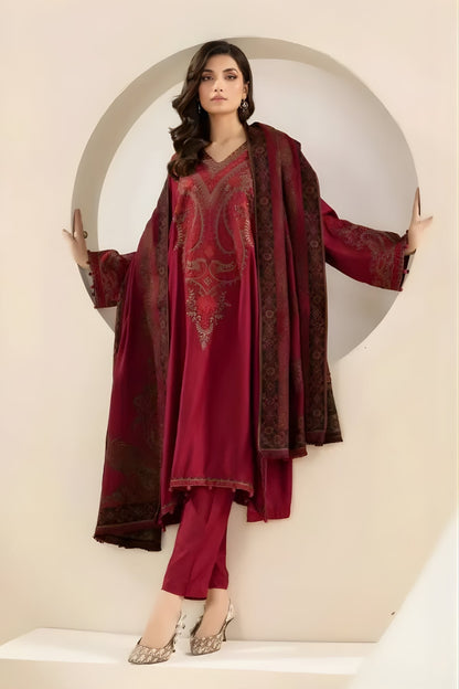 Maria B - 3PC Lawn Embroidered Shirt with Printed Chiffon Dupatta (Unstitched)