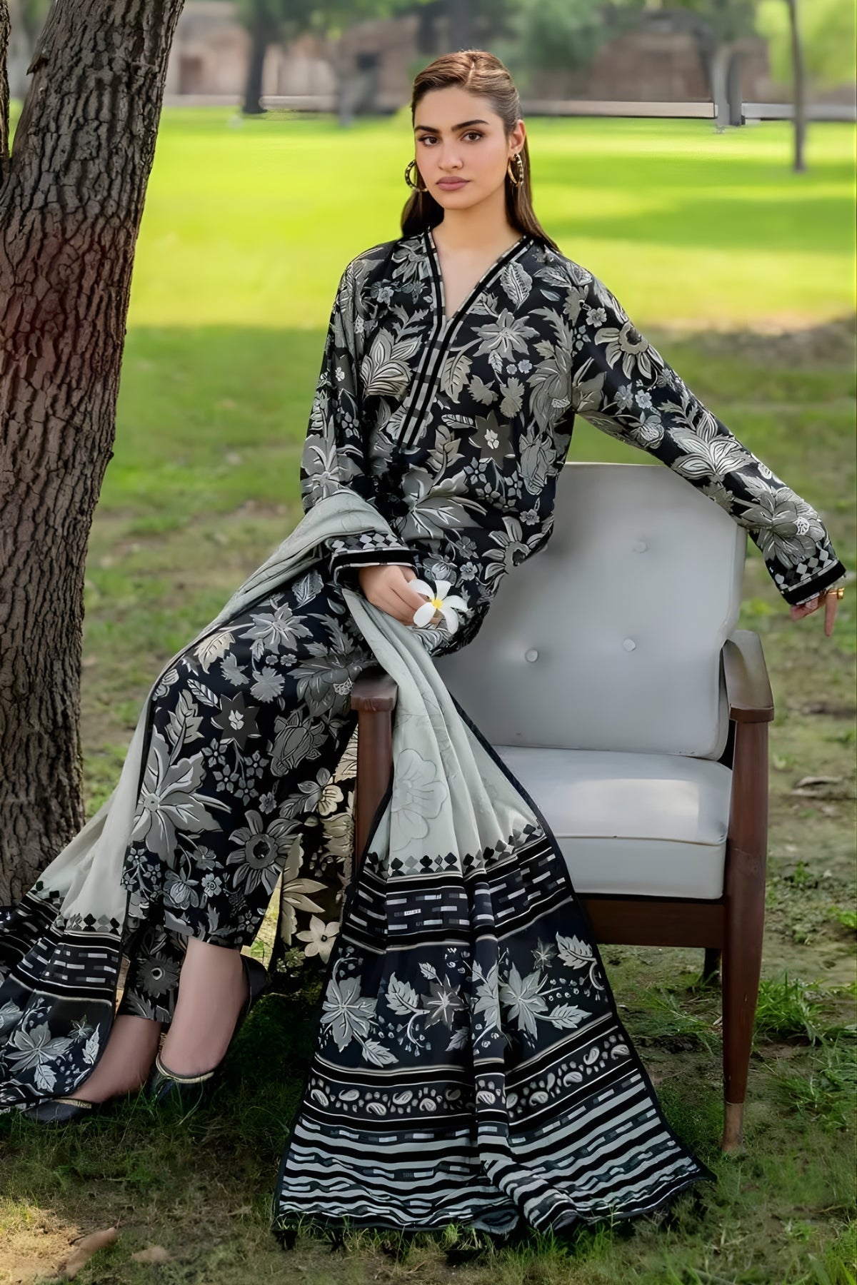 Baroque - 3PC Unstitched Printed Khaddar Shirt with Printed Khaddar Dupatta and Same Printed Trouser