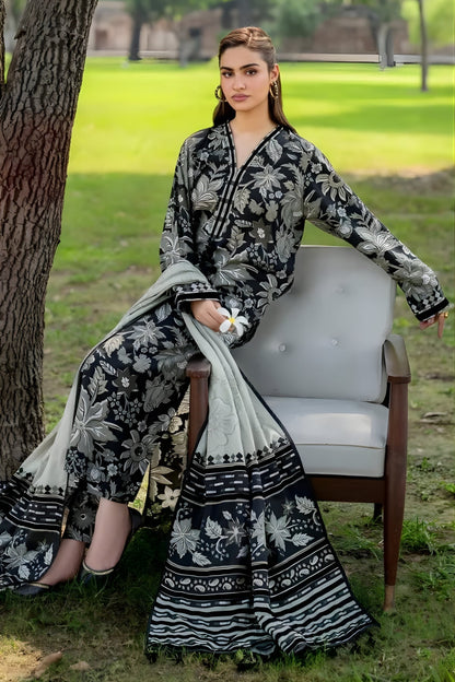 Baroque - 3PC Unstitched Printed Khaddar Shirt with Printed Khaddar Dupatta and Same Printed Trouser